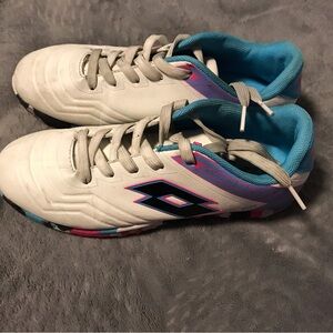 Lotus Turf Cleats Kids White and Blue with Pink Accents